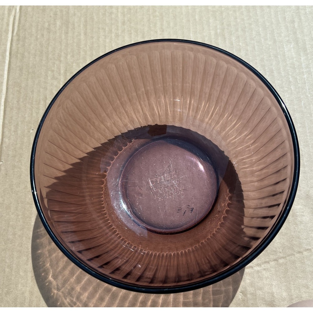 Vintage Pyrex Amber Brown Ribbed Glass Bowl Vase Mid-Century Modern